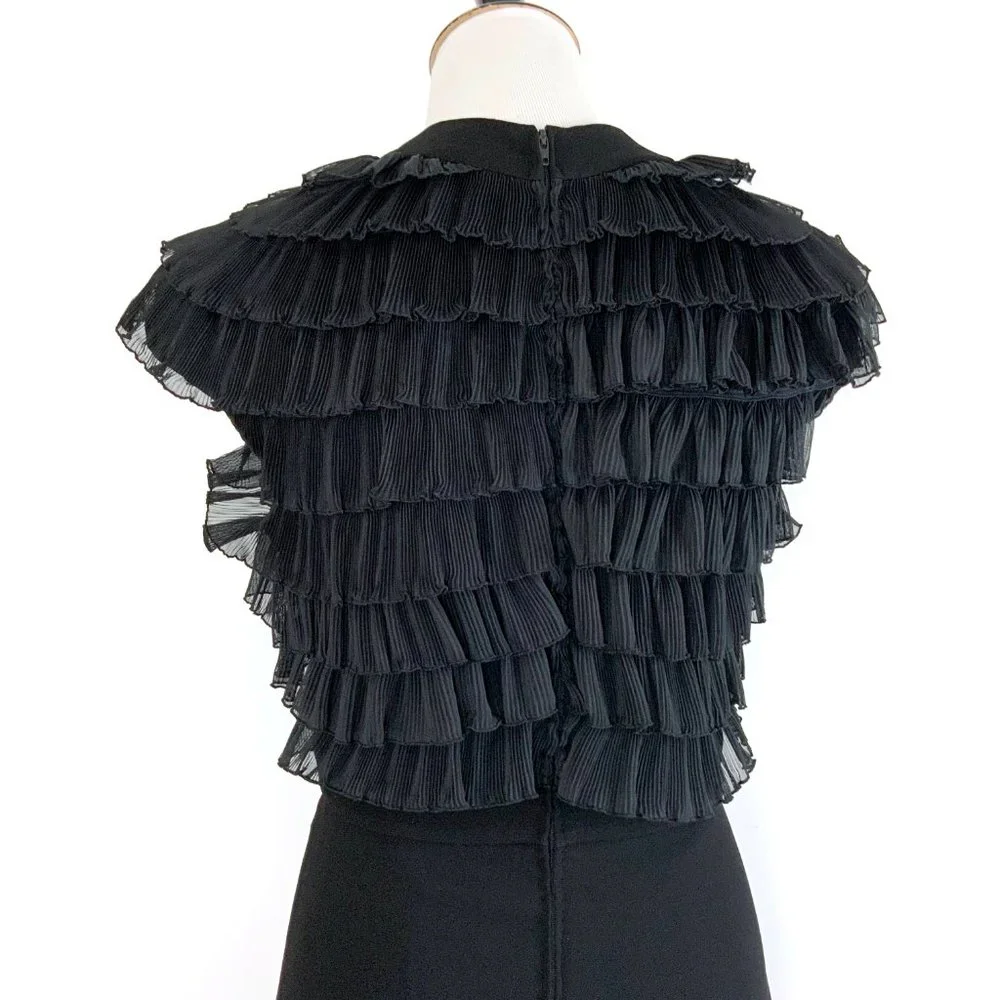 Vintage Badgley Mischka Black Tiered Ruffle Cocktail Party Dress Size 6 - Picture 5 of 16